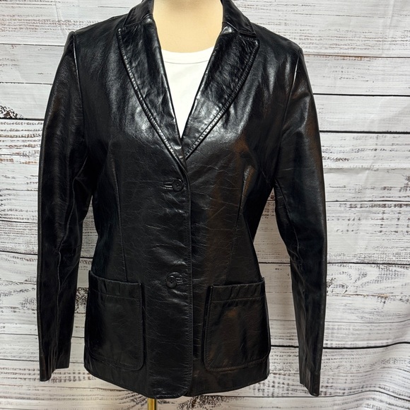 Black Leather Blazer Jacket - Picture 2 of 9